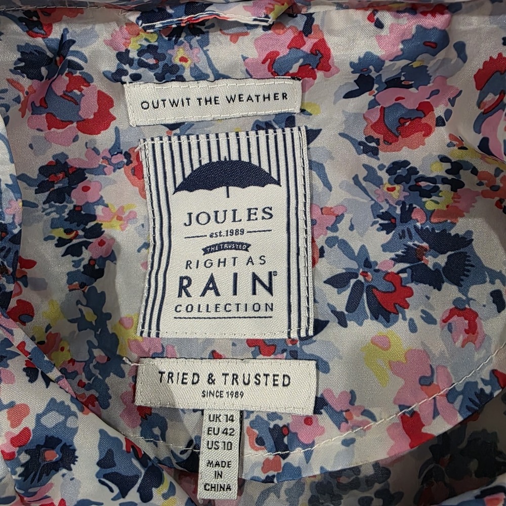Joules Floral Hooded Trench Coat in Pink, Blue & White - Picture 4 of 6
